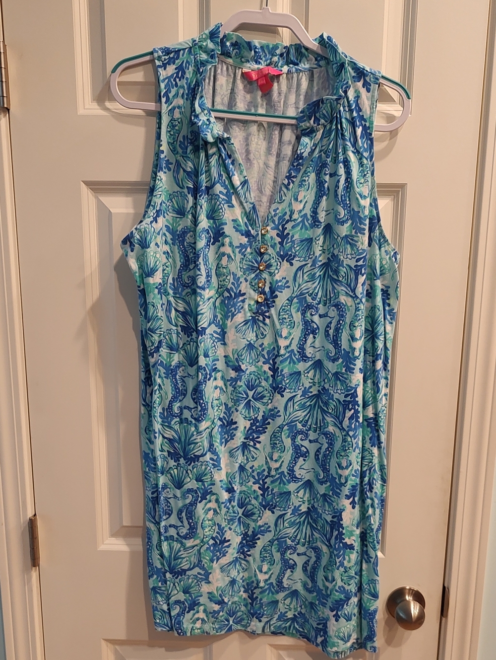 Lilly Pulitzer Aqua and Blue Sea Life Shift Dress